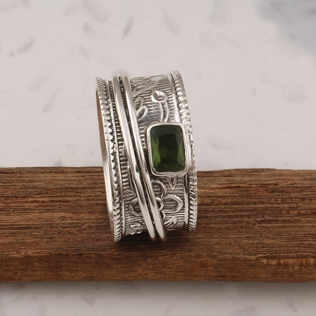 Geometric Design Silver Plated Ring with Zirconia Stone