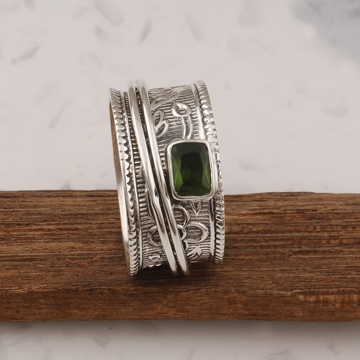 Geometric Design Silver Plated Ring with Zirconia Stone