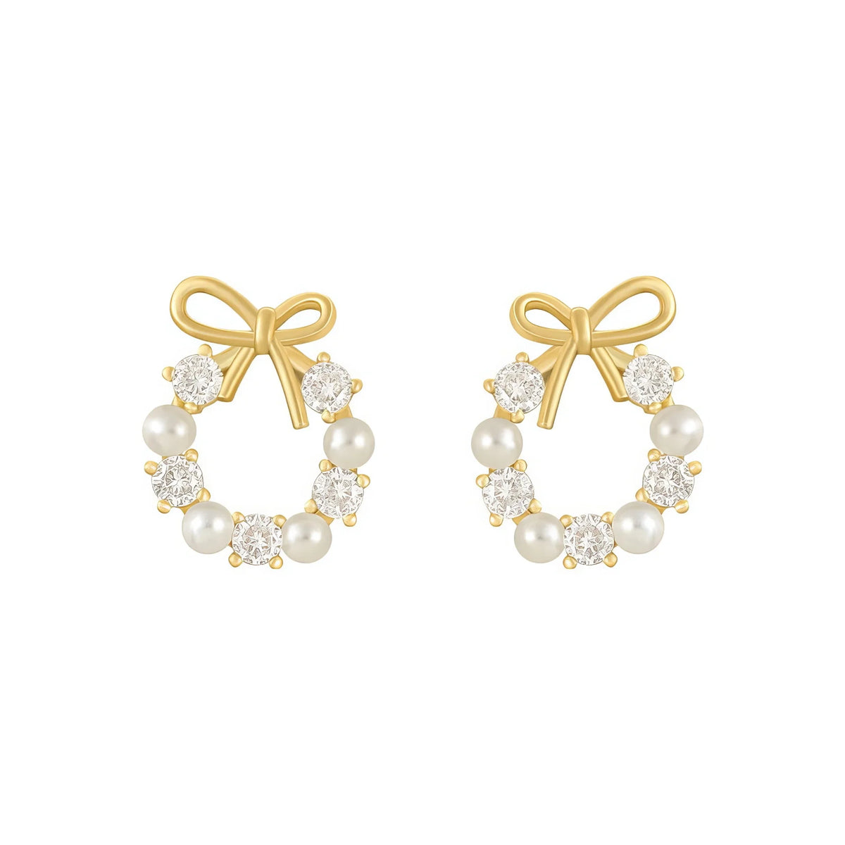 Bow Wreath Pearl & Crystal Stud Earrings