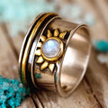 Elegant Celestial Sun Moonstone Fidget Silver Ring