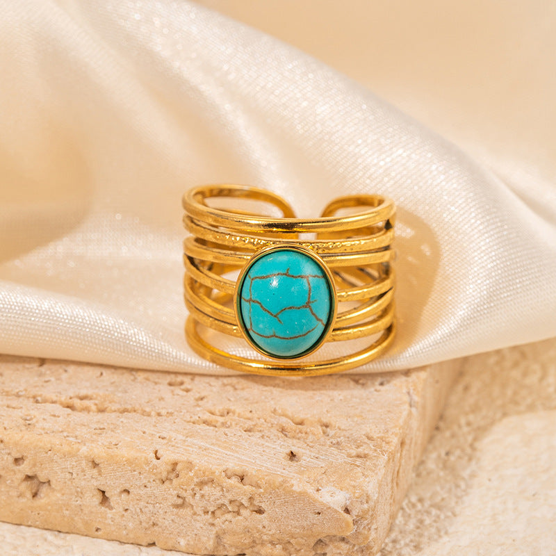 Bohemian Round Turquoise Spiral Ring