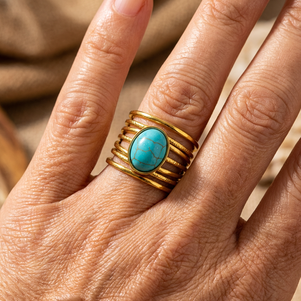 Bohemian Round Turquoise Spiral Ring