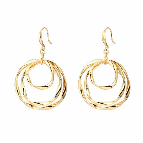 Boho Style Hammered Gold Double-Hoop Drop Earrings