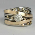 Vintage Zirconia Accent Gold Inlay Artisan Band Ring