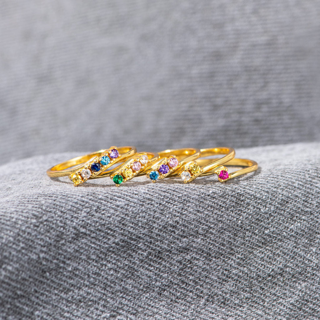 Personalized 1-6 Family Birthstones Bypass Ring