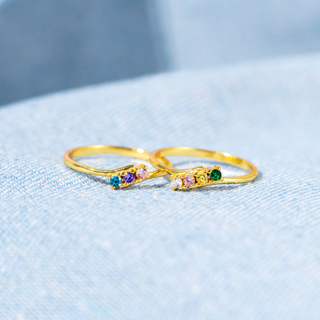 Personalized 1-6 Family Birthstones Bypass Ring