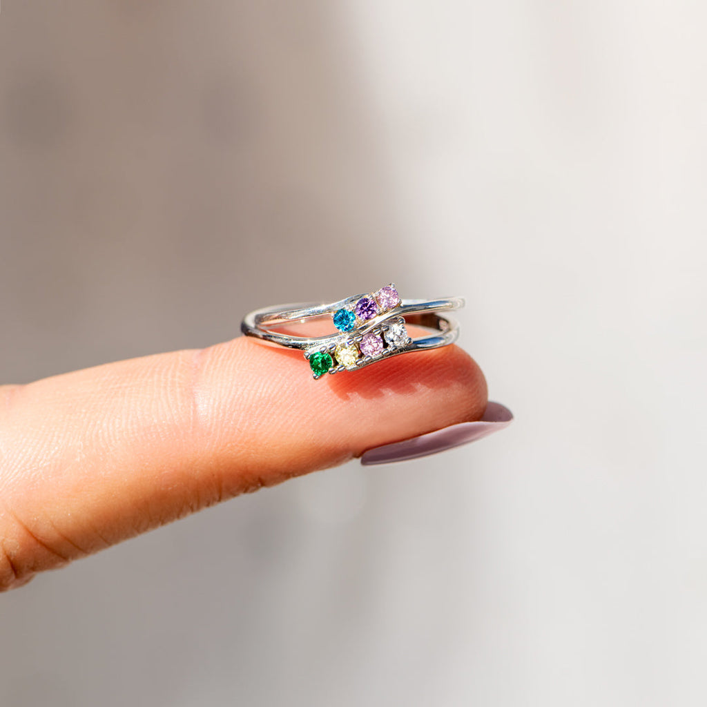 Personalized 1-6 Family Birthstones Bypass Ring