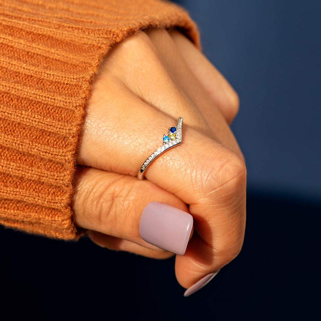 Personalized Birthstones Chevron Pavé Ring