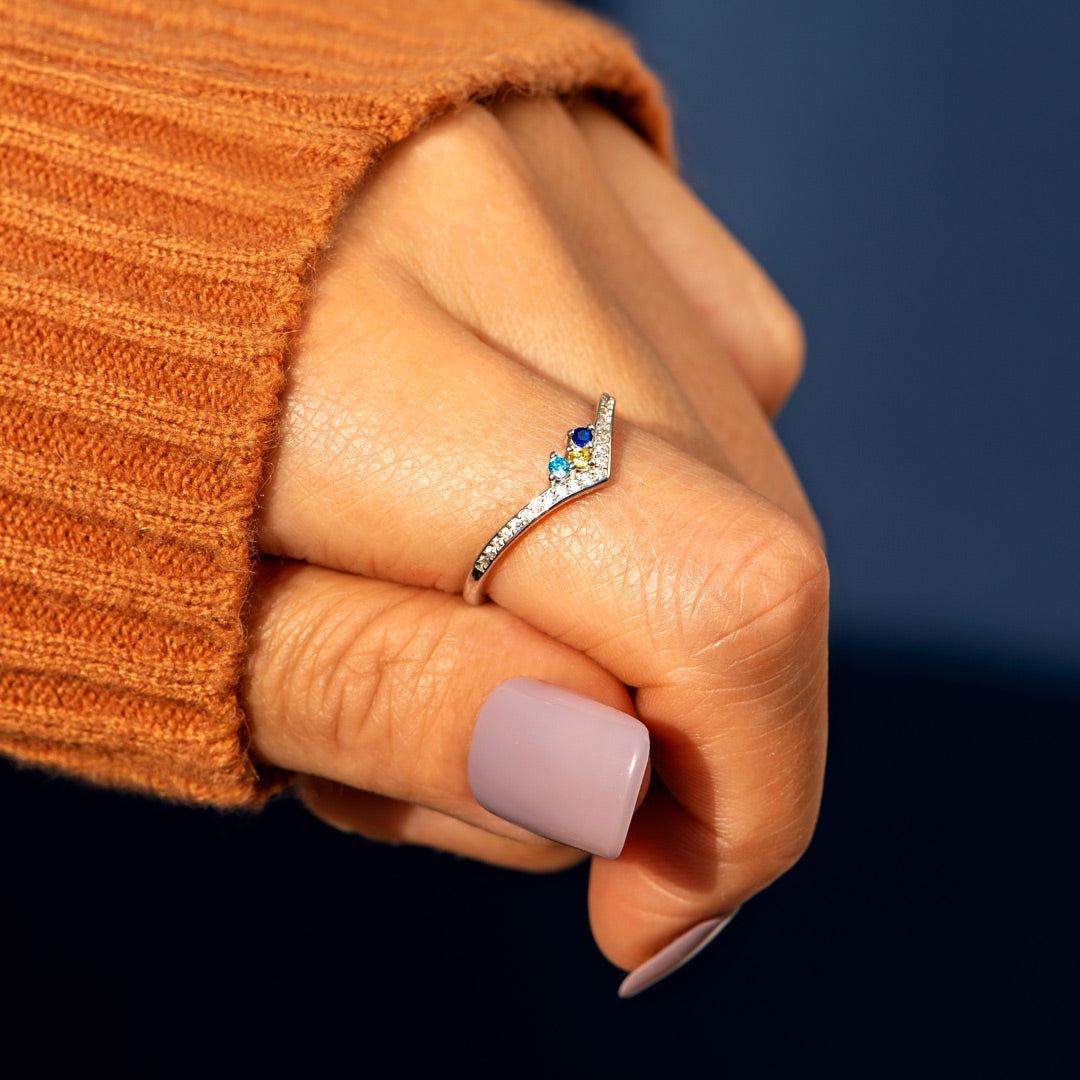 Personalized Birthstones Chevron Pavé Ring