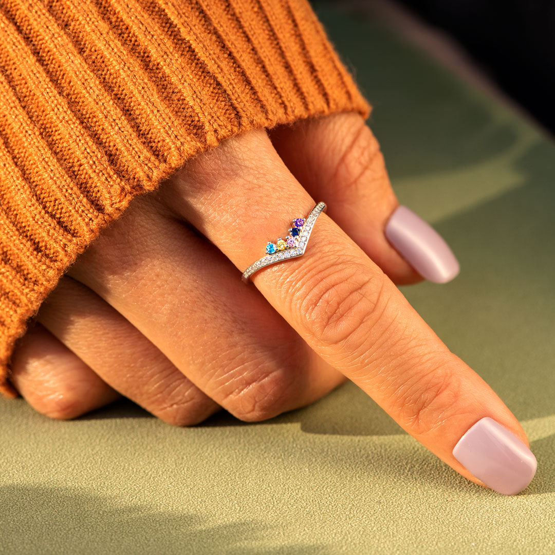 Personalized Birthstones Chevron Pavé Ring
