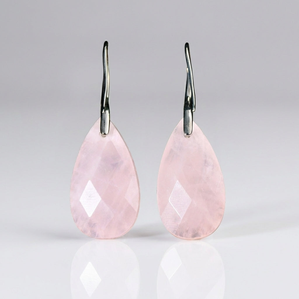 Elegant Natural Stone Rose Quartz Teardrop Earrings