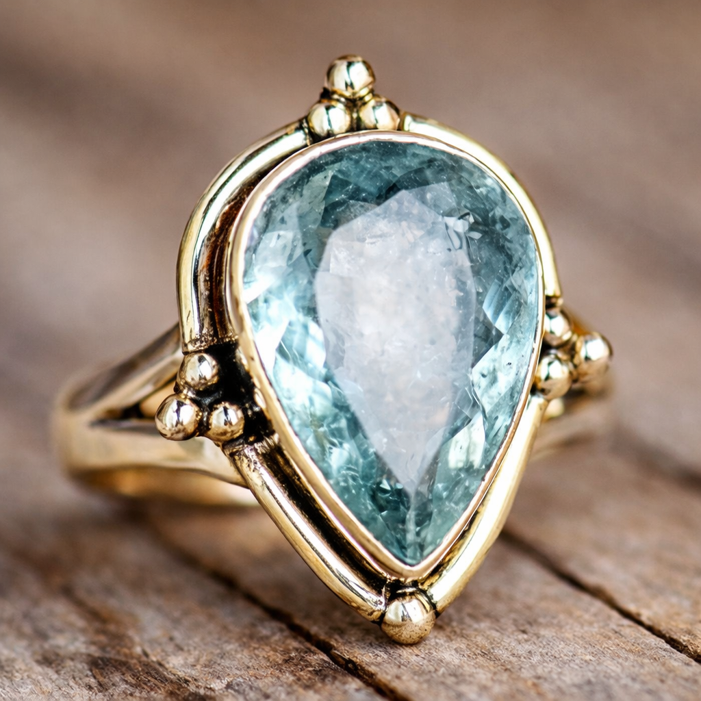 Elegant Pear Shaped Aquamarine Teardrop Silver Ring