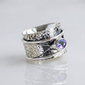 Elegant Purple Quartz Flowers and Butterfly Spinner Ring