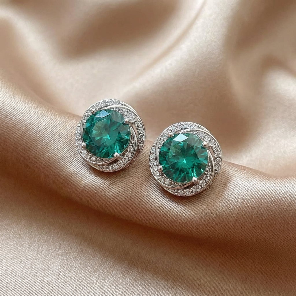 Elegant Sparkling Inlay Green Zirconia Flower Stud Earrings