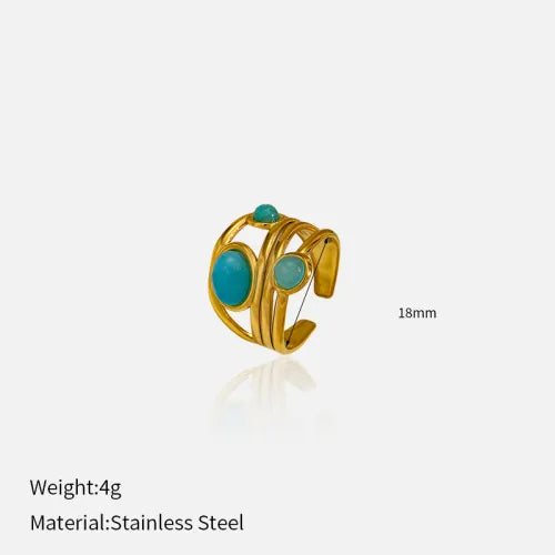 Gold Wire Turquoise Double Stone Statement Ring