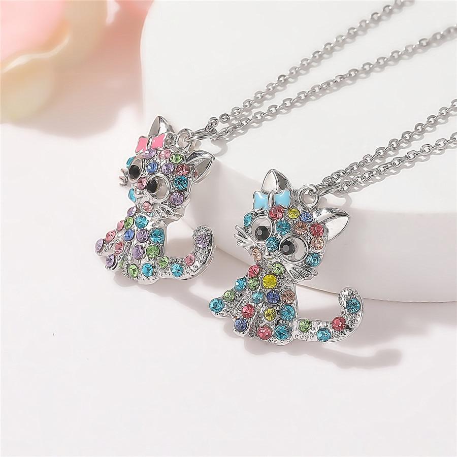 Silver Necklace with Baby Kitten Colored Zirconia - Koyana