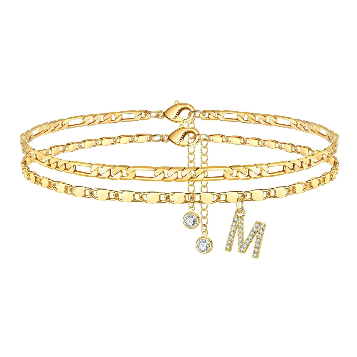2 Piece Diamond Initial Anklet Set