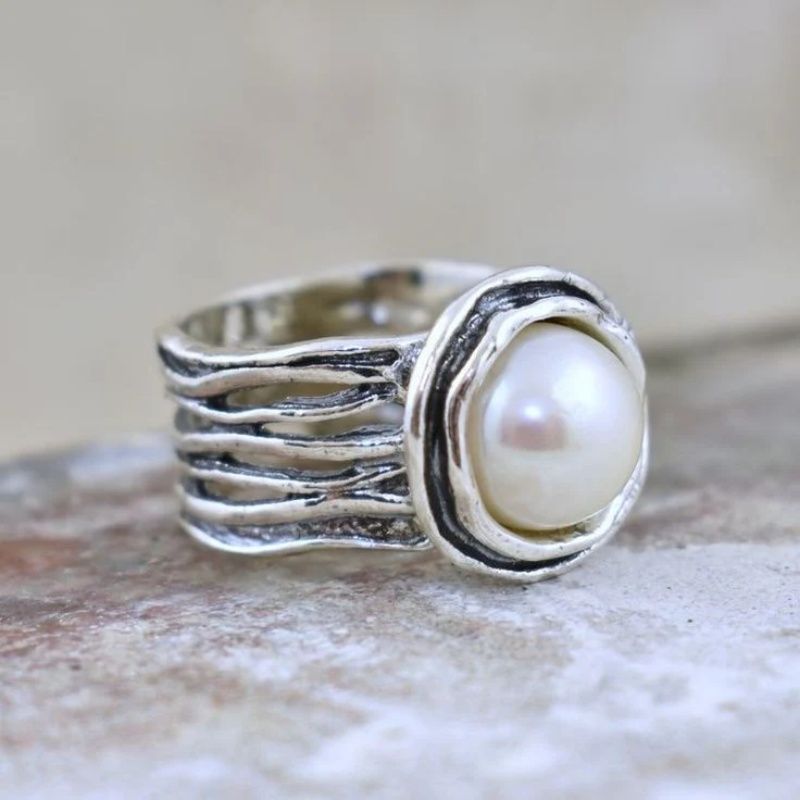 Vintage Silver Plated Faux Pearl Ring