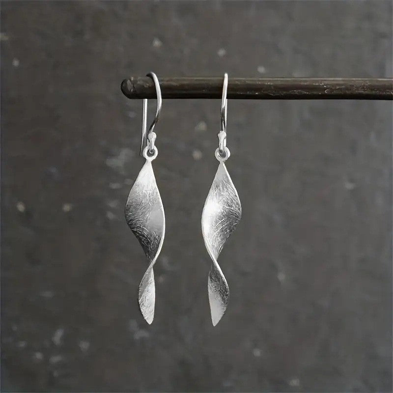 Minimalist Handmade Twisted Silver Drop Earrings