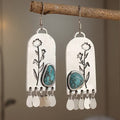 Vintage Silver Design Turquoise Floral Fringe Earrings