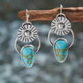 Vintage Handmade Sunburst Turquoise Drop Earrings