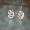 Vintage Botanical Turquoise Oval Leaf Drop Earrings