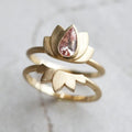 Pink Zirconia Inlay Lotus Flower Ring Set