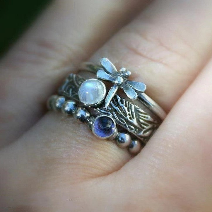 Vintage Handmade Dragonfly Purple Zirconia Ring