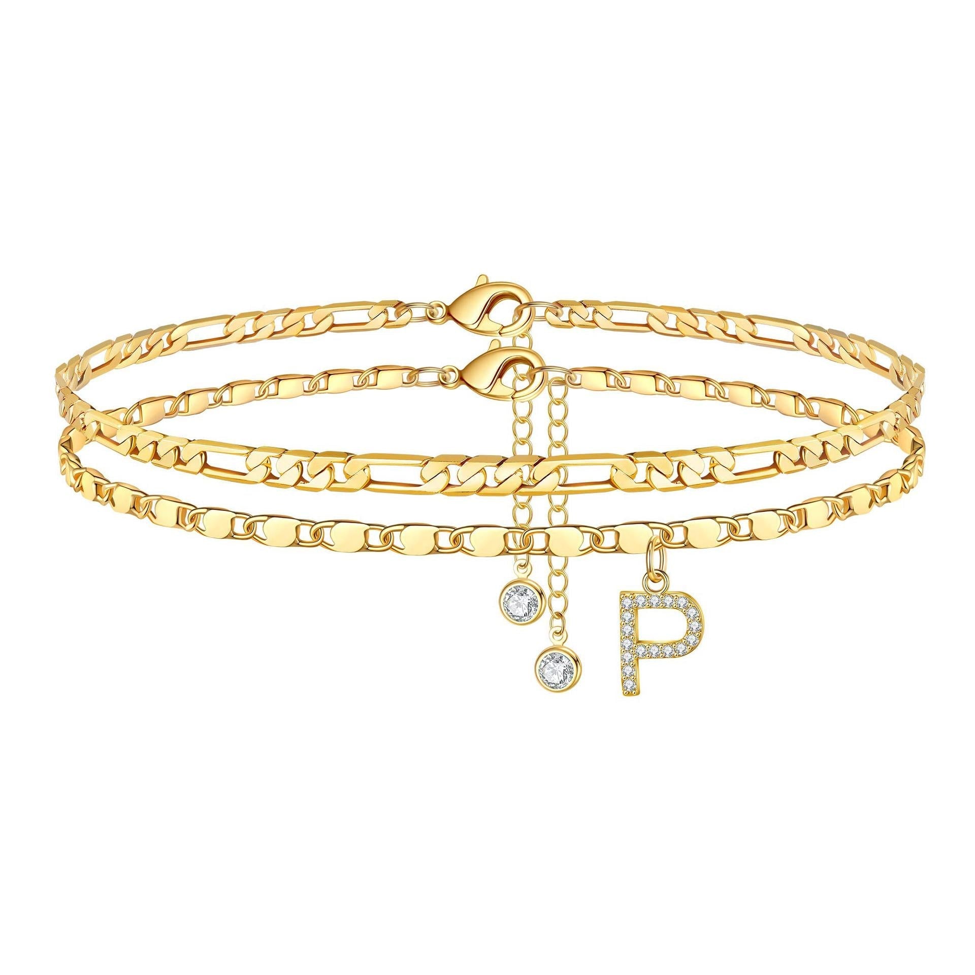 2 Piece Diamond Initial Anklet Set