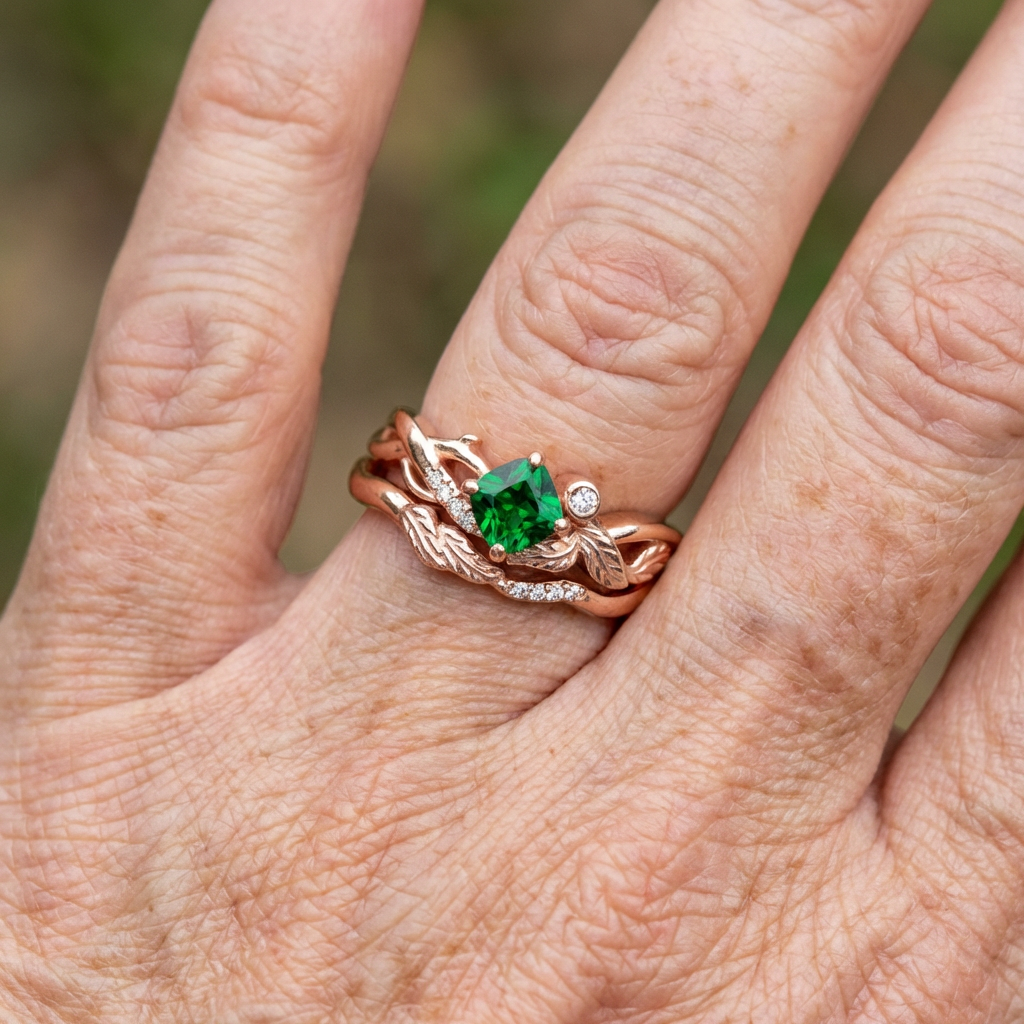 Rounded Green Zirconia Eye Nature Silver Ring