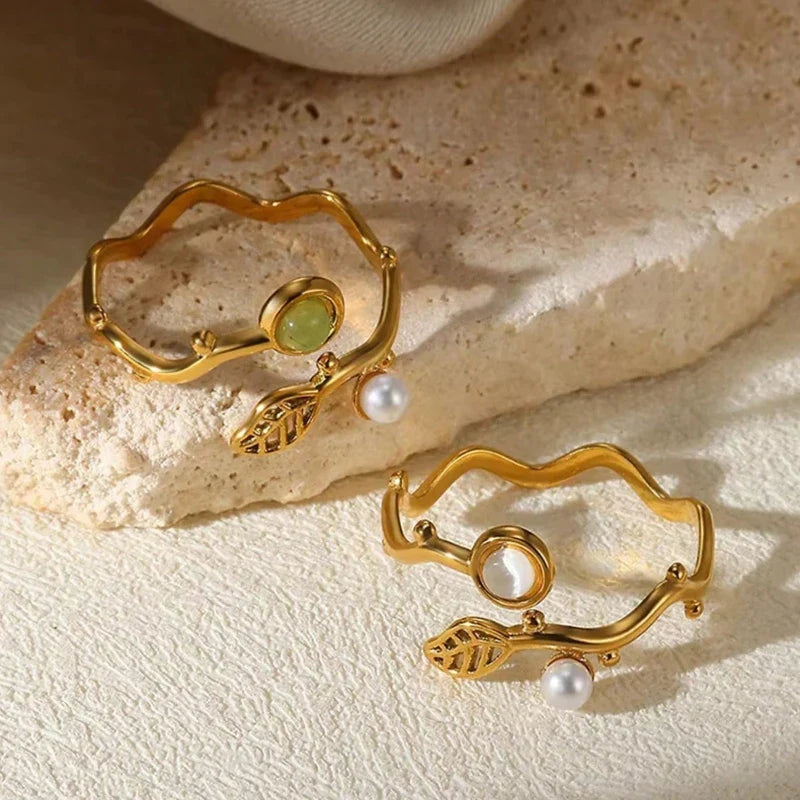 Botanical Pearl & Gemstone Gold Ring