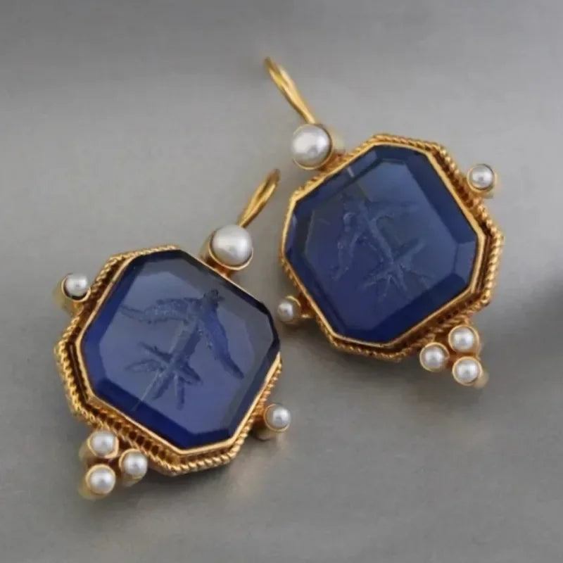 Geometric Pearl Pendant Drop Earrings