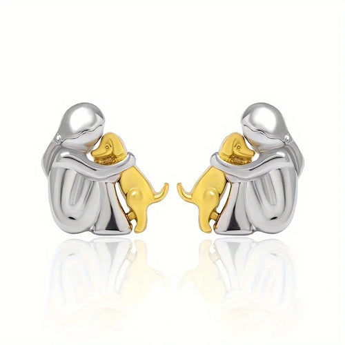 Aria – Two-Tone Dog Embrace Earrings (Silver & Gold)