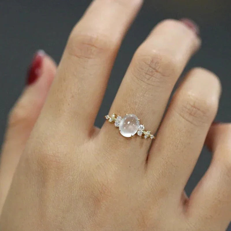 Elegant Lunar Glow Moonstone Diamond Ring