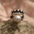 Silver Pearl Stacking Ring Set