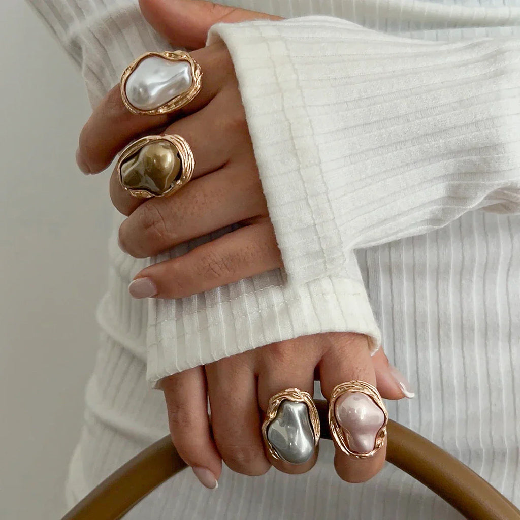 Chunky Baroque Pearl Cocktail Rings