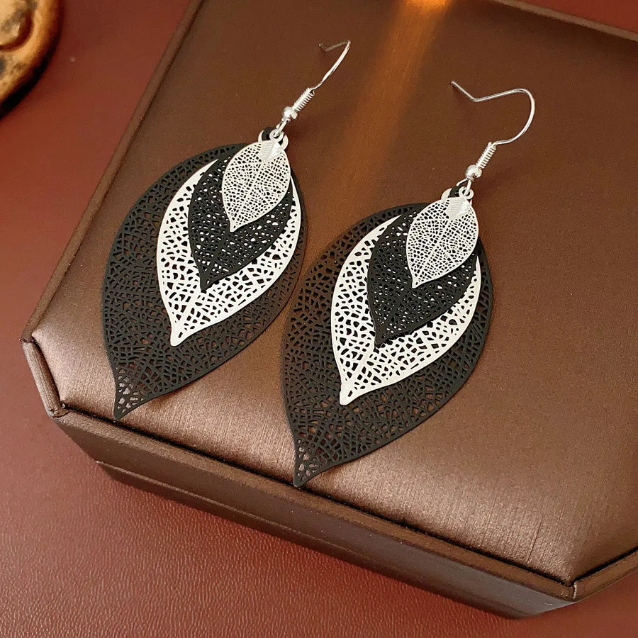Black & Gold Filigree Leaf Earrings