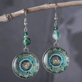 Boho Mandala Glass Disc Drop Earrings