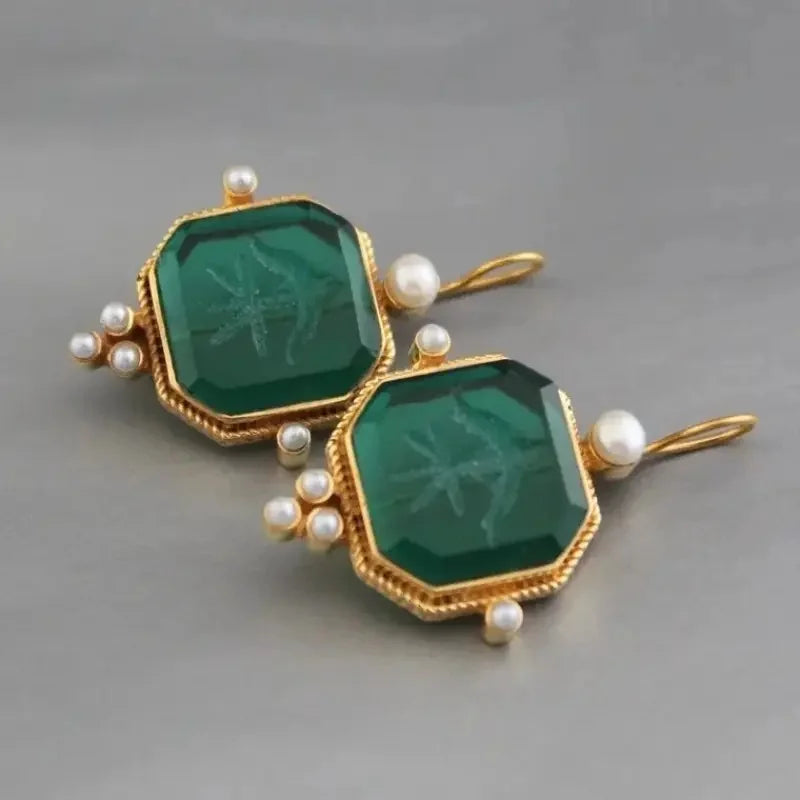 Geometric Pearl Pendant Drop Earrings