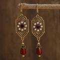 Art Deco Gold Garnet & Pearl Drop Earrings