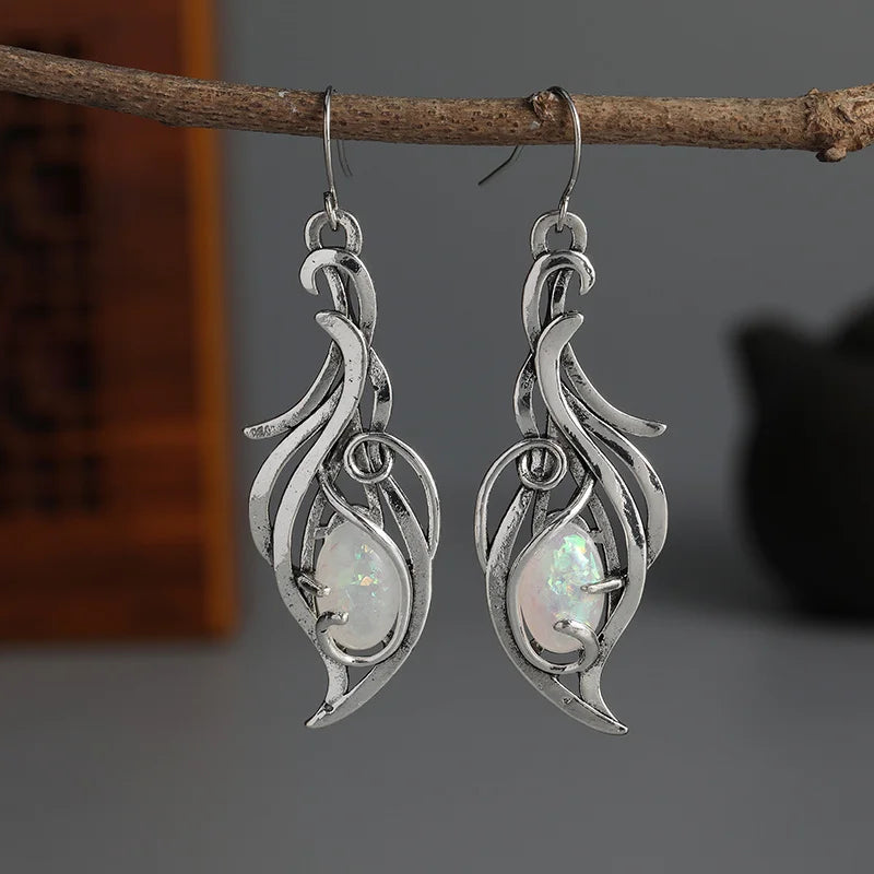Artisan Opal Vine Sterling Silver Drop Earrings