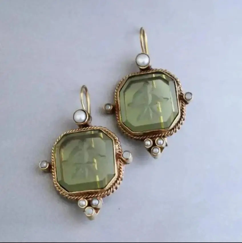 Geometric Pearl Pendant Drop Earrings