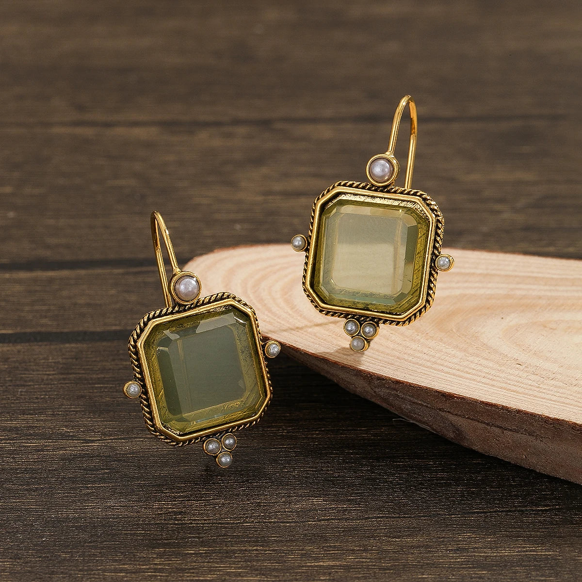 Geometric Pearl Pendant Drop Earrings