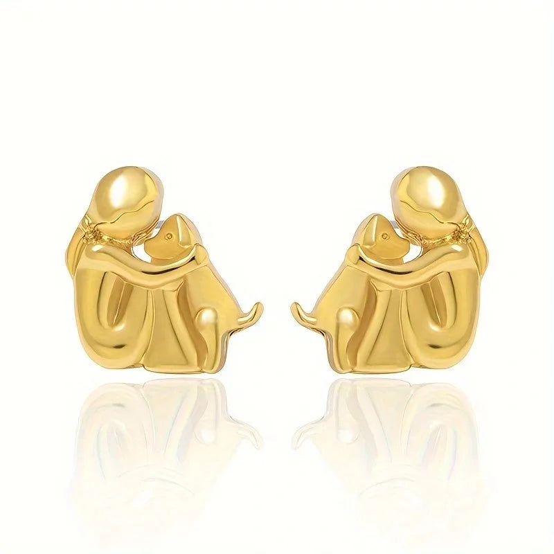 Aria – Two-Tone Dog Embrace Earrings (Silver & Gold)