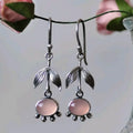 Silver Leafy Rose Quartz Drop Earrings