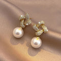 Crystal Link Pearl Drop Earrings