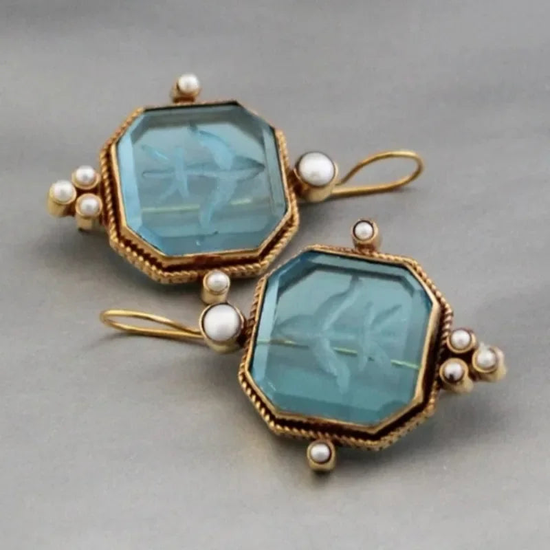 Geometric Pearl Pendant Drop Earrings