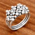 Silver Tone Multi Layer Cluster Ring
