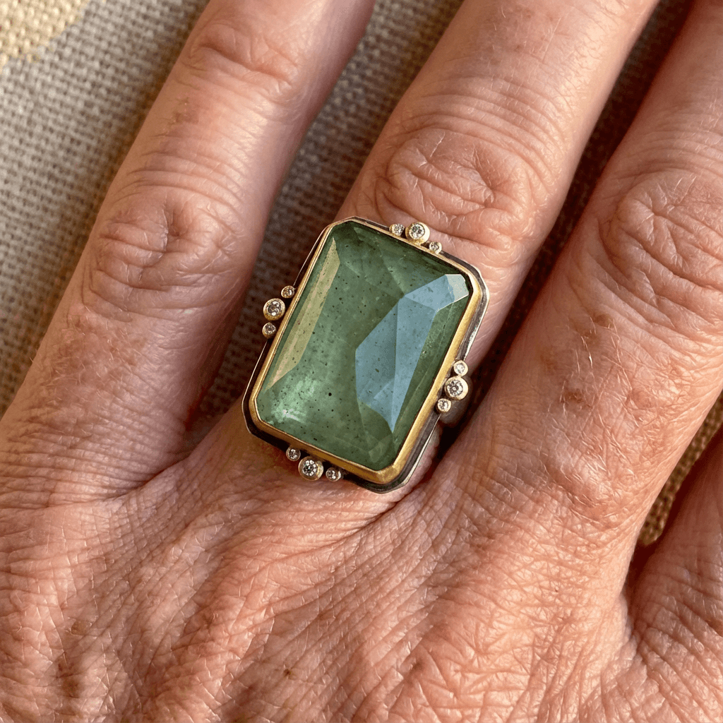 Vintage Green Glass Gold Ring
