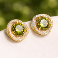 Vintage Green Zirconia Double Halo Flower Stud Earrings